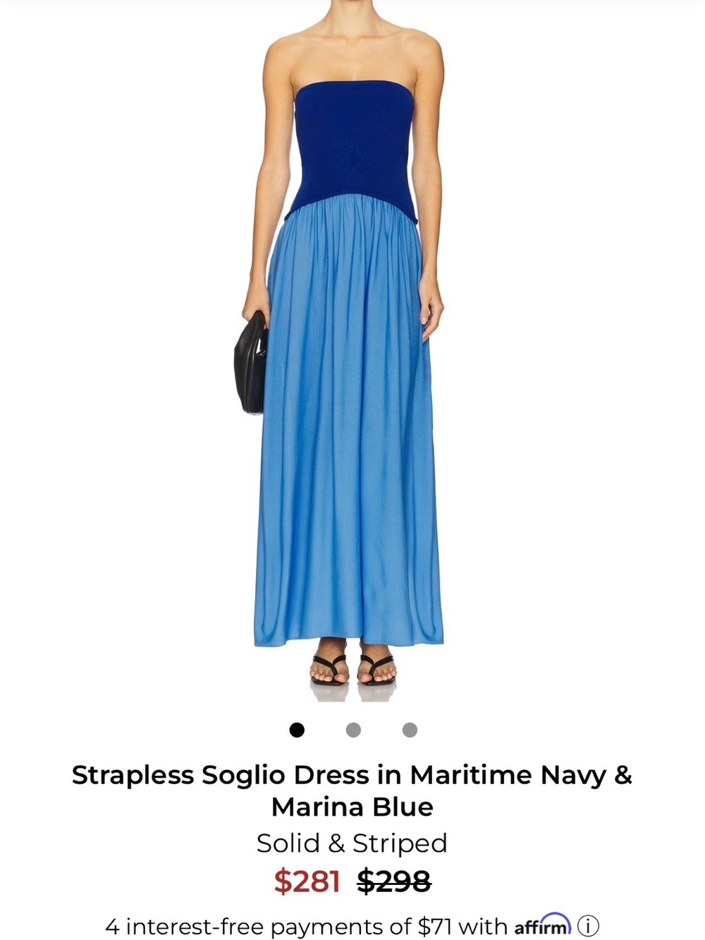 SOLID & STRIPED Strapless Two-Tone Maxi Dress in White and Black